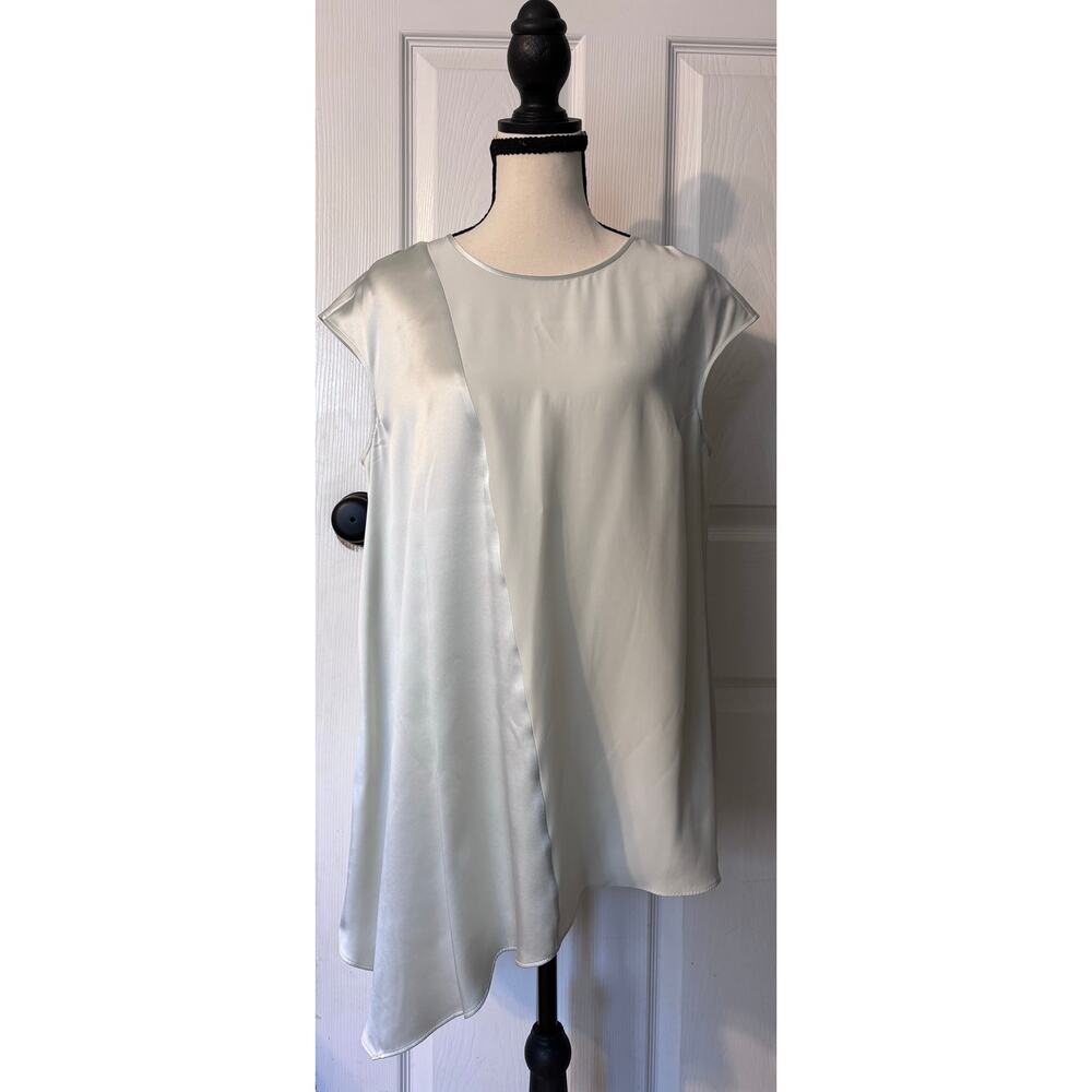 Lafayette 148 Blouse 100% Silk Light Mint Green Cap Sleeves High End Luxury